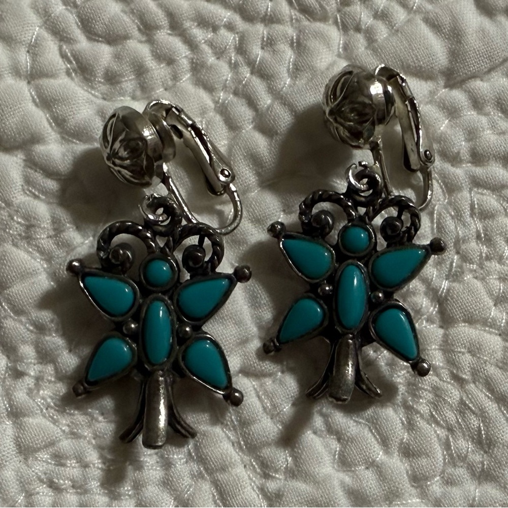 Vintage Silver and Turquoise Clip-On Earrings